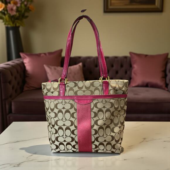 Coach Signature Stripe Tote Bag - Picture 1 of 9